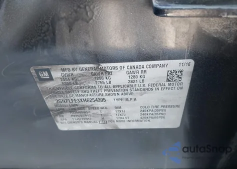 2017 Chevrolet Equinox Lt from USA, damaged, VIN 2GNFLFE3XH6254395